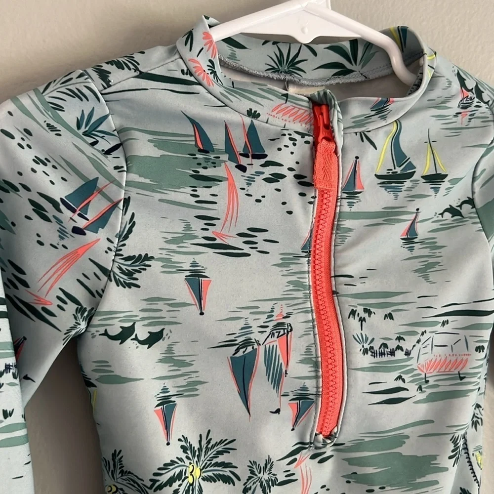 Carter's Kids Swim Rashguard - Gray with Pink and Green Accents